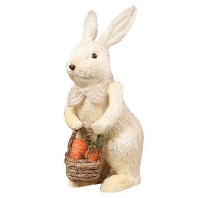 Easter Straw Bowknot Bunny Ornament with Carrot Basket