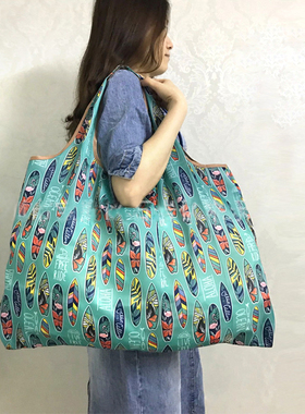 Green Foldable Polyester Handbag Women Florist Printed