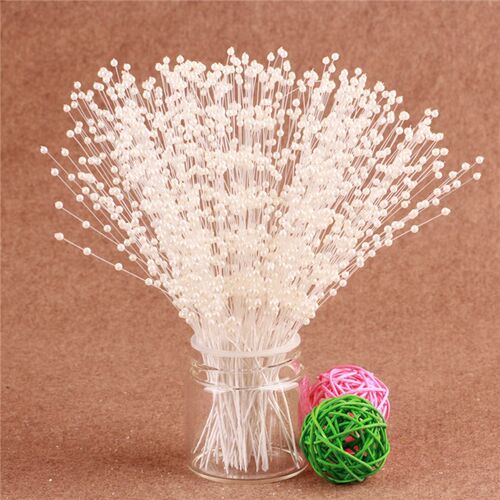20 pcs/Bunch String Pearl Sticks Bridal Bouquets White Beade