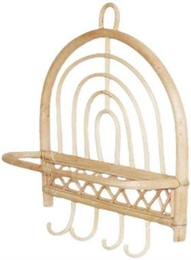Wall Shelf Hook Hanger Rattan Key Hanging Entryway Wooden
