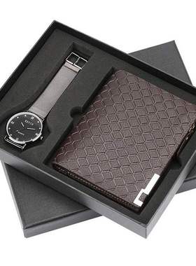 Quartz Wrist Watch Leather Wallet Gift Set for Boyfriend men