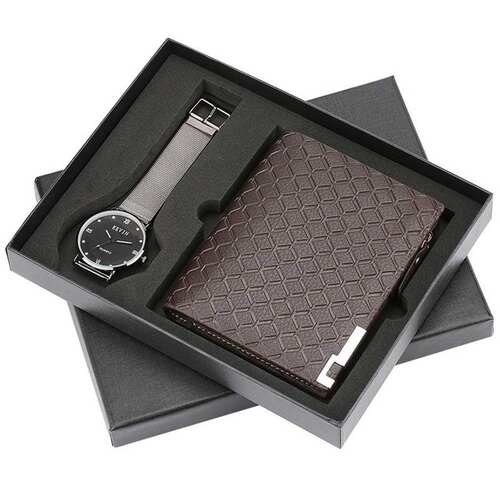 Quartz Wrist Watch Leather Wallet Gift Set for Boyfriend men