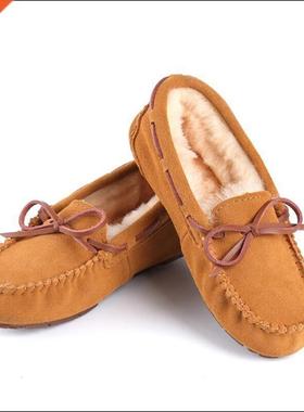 2022 Shoes Women Winter Warm 100% Genuine Leather Flat Shoes