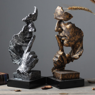 Gold Figur Silence Sculpture Nordic Abstract Statue Resin