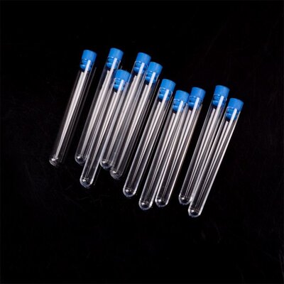 10pcs Plastic  Test Tubes Rimless  With Push Caps Lab Clear