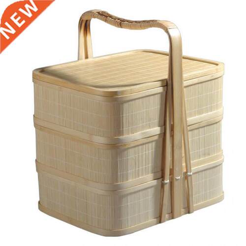 Hand-woven three-layer bamboo basket bamboo picnic basket