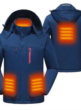 Men Heated Jacket with Detachable Hood Winter Warm Heating