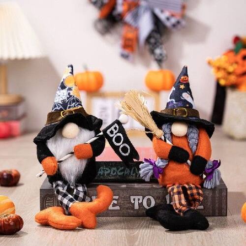 Halloween Witch Gnome Long Leg Holding Broom Flag Elf Dwarf