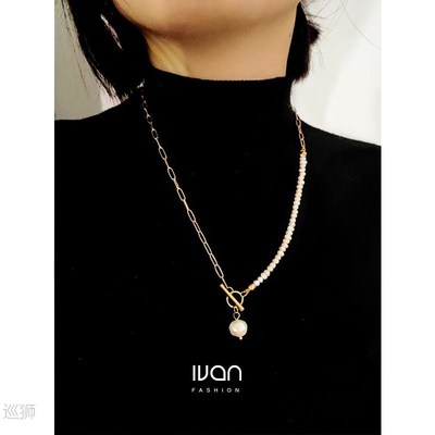 14k Gold Wrapped Necklace ins niche fashion natural pearl ch