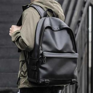 New Fashion Men Leather Backpack Black School Bags for Teena