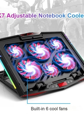 K7 Gaming Laptop Cooler Six Fan Cooling Pad Two USB Port RGB