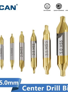 XCAN 6pcs 1.0-5.0mm HSS TiN Coated Center Drill Bit Set Meta