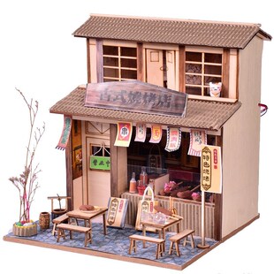 Luxury lights House puzzle model kits DIY Chinese cuisine ba