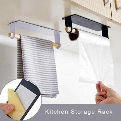 Kitchen Organizer Wall Mount Wood Towel Shelf Holder Bathroo