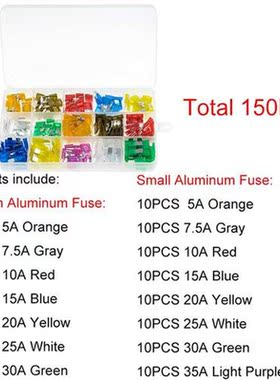 150PCS/Box Car Fuses 5A 7.5A 10A 15A 20A 25A 0A Amp Assortm