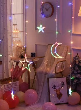 Battery Operated LED Star Moon Fairy Curtain String Lights C