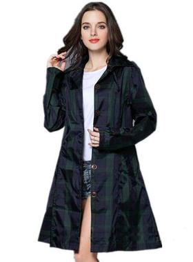 Fashion Big Lattice With Belt Rian Jacket Women Dress Style