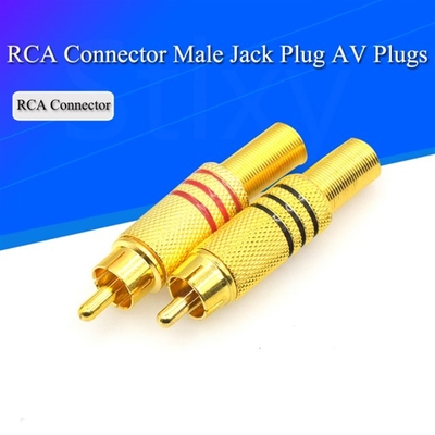 2Pcs Gold Red Black Metal Spring RCA Connector Male Jack Plu