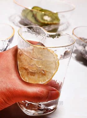 Heart Shape Bowls and Cup Set Japanese Style Glod Rim Clear