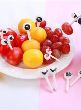 10 Pcs/1 Set Lovely Eye Cartoon Fruit Fork Mini Plastic