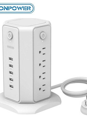 Surge Protector Flat US Plug Power Strip Tower 8AC 5USB Desk