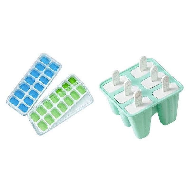 2 Pcs Ice Square Trays & 1 Pcs Popsicle Molds