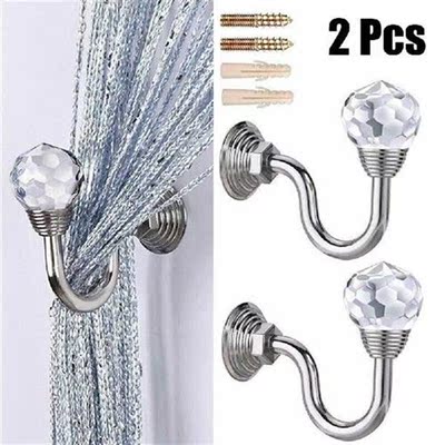 2Pcs Crystal Curtain Holdbacks Wall Tie Backs Hooks Hanger