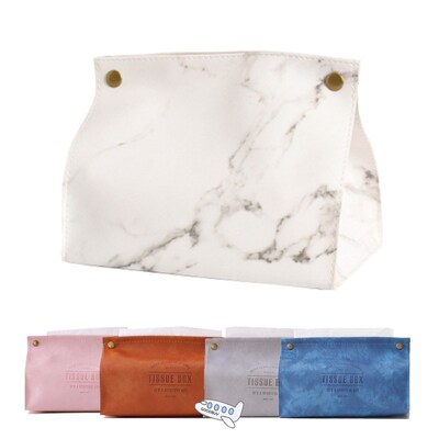Chic Tissue Case Box Container PU Leather Marble Pattern Hom