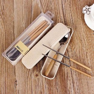 Soup Scoop Chopsticks Box Wood Handle Stainless Steel
