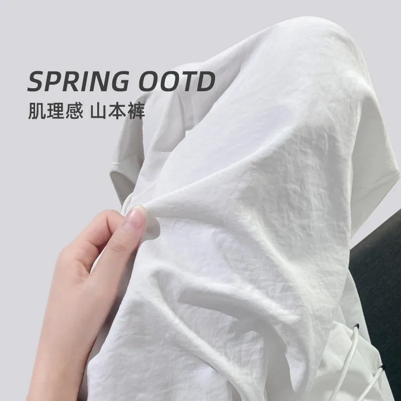 白色冰丝弯刀阔腿裤女夏季薄款宽松直筒速干休闲肌理感奶芙山本裤