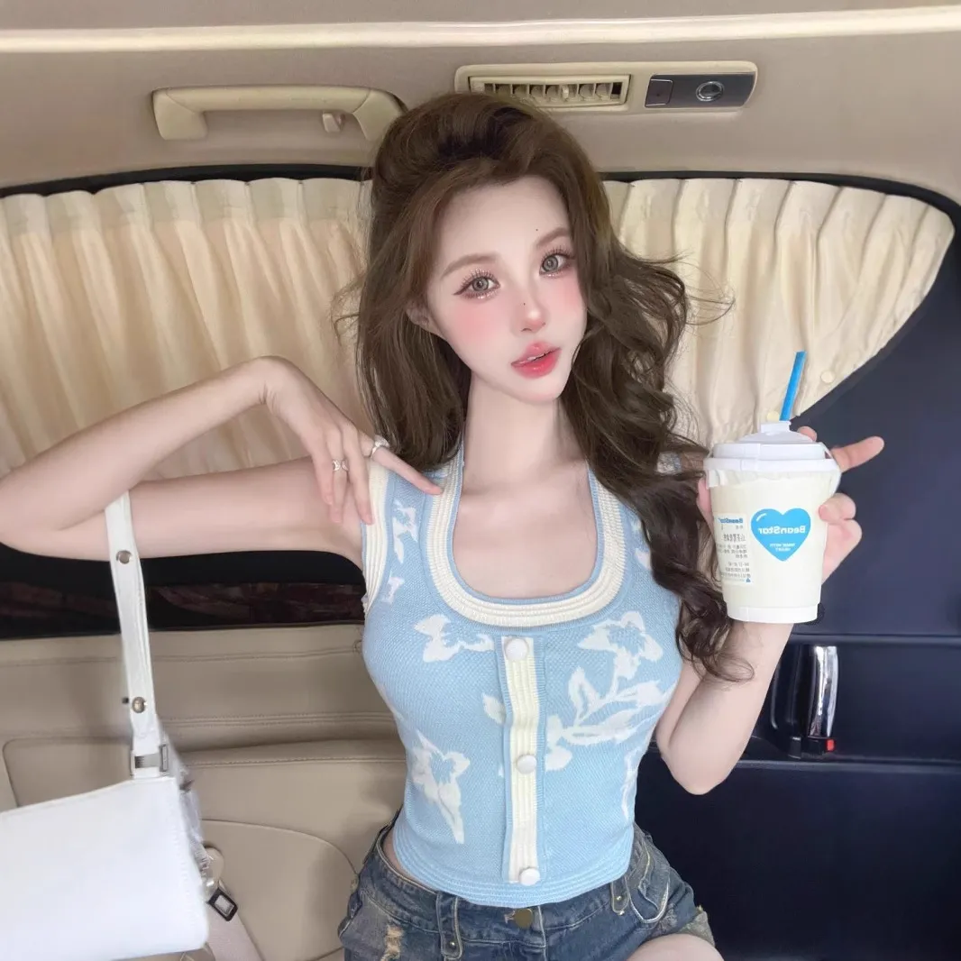 美式u领针织小背心女外穿高级感夏季新款独特别致绝美短款小上衣