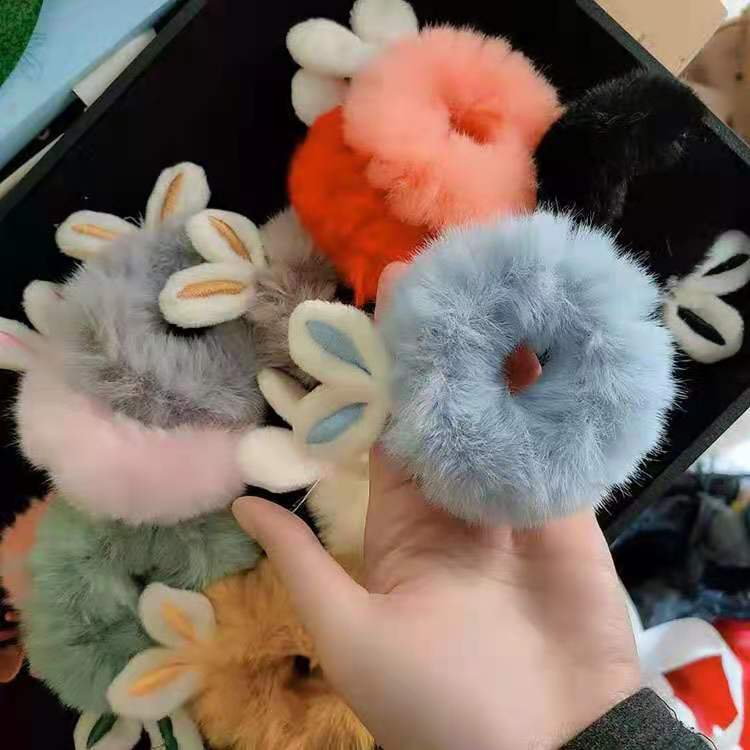 毛圈发绳儿童毛绒头绳女孩兔耳朵高弹力发圈女童皮筋可爱公主发饰