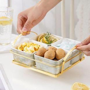 大理石客厅家用点心小吃水果碟轻奢分格收纳干果盘零食小碟子托架
