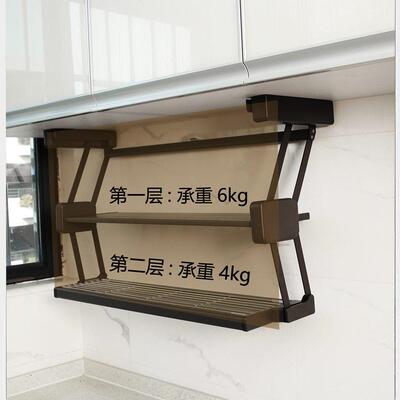 厨房吊柜折叠置物架下拉式双层升降伸缩备菜调料碗碟储物架收纳架