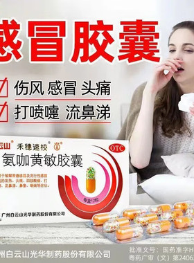 白云山 氨咖黄敏胶囊 何穗速效发热头痛四肢酸痛打喷嚏流鼻涕鼻塞