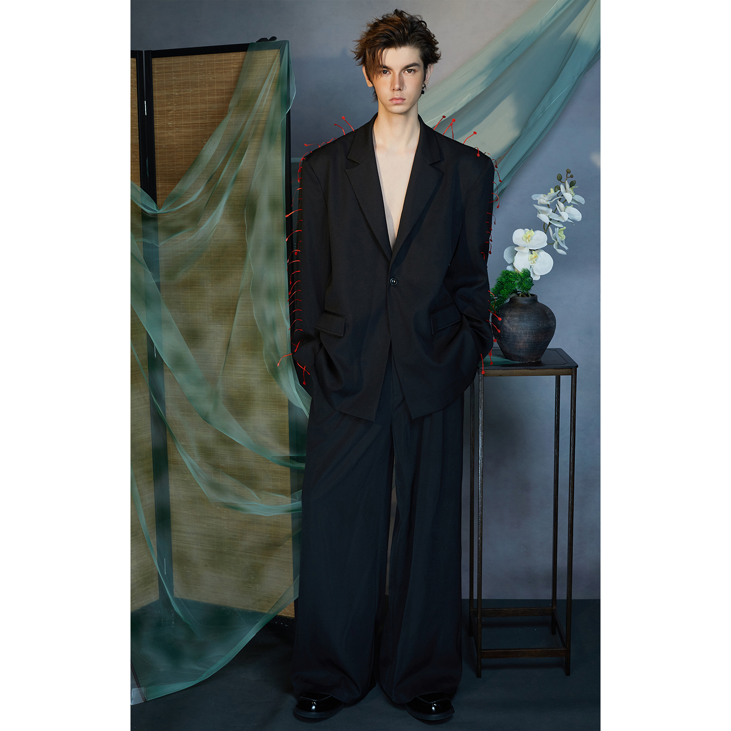 介尺JIECHI「枝枝叙晚」新中式黑色休闲宽松西服外套男高级感西装