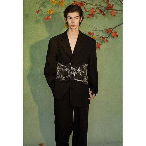 介尺JIECHI「暮下竹清」新中式刺绣休闲宽松西服外套男高级感小众