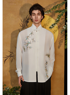 介尺JIECHI「南枝清影」新中式高级感白色慵懒宽松长袖衬衫男女