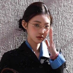 韩版纯欲无框金属金丝边椭圆眼镜框高智感防蓝光眼镜近视专业配镜