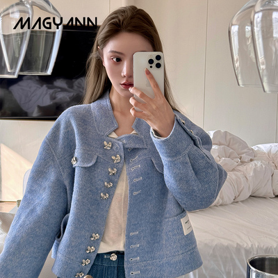 Magyann设计师原创2025秋冬小立领通勤气质宽领造型大衣短外套女