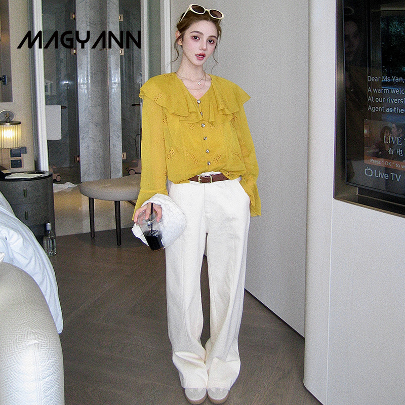 【无忧】Magyann设计师原创2025秋通勤休闲百搭阔腿中腰牛仔裤女