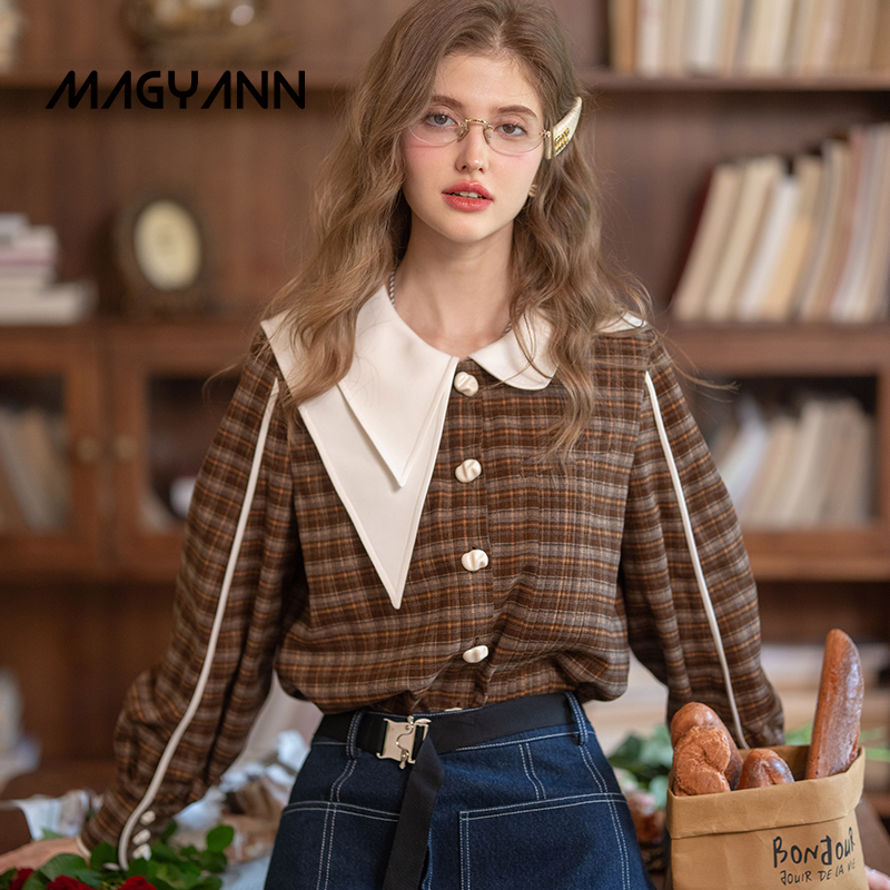 【朱古力】Magyann设计师原创2025秋复古减龄不对称大翻领衬衫女