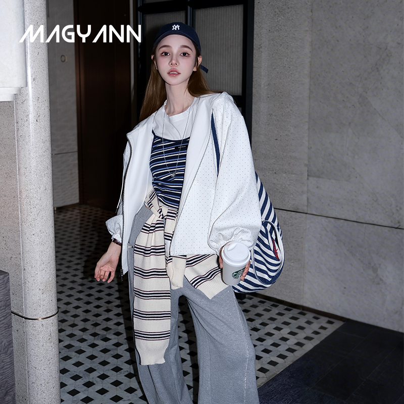 【浮光】Magyann2025秋设计师款休闲阔腿长裤罗口腰镶钻运动裤女