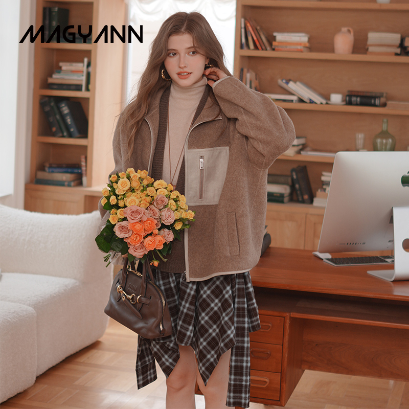 【燕麦烤奶】Magyann设计师原创2025冬通勤立领拼接拉链大衣外套