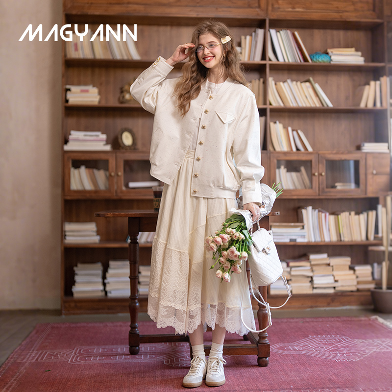 【风中芦花】Magyann设计师原创2025秋百搭不规则分割蕾丝裙半裙