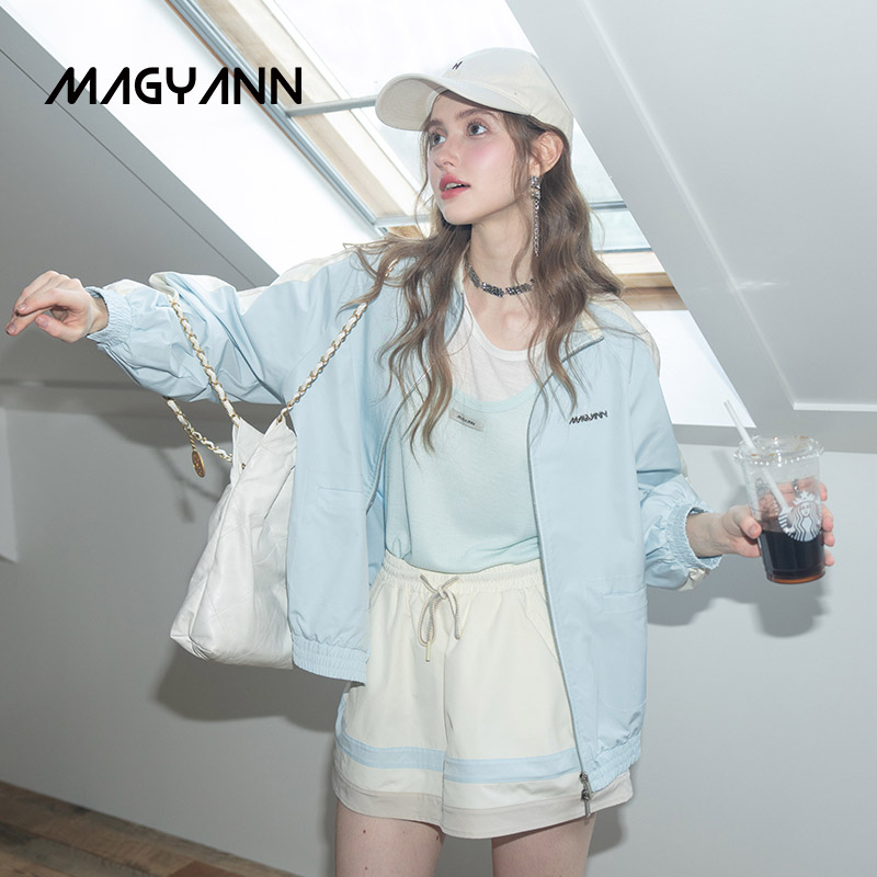 【蓝白之境】Magyann设计师原创2025秋休闲撞色拼条松紧腰半裙女