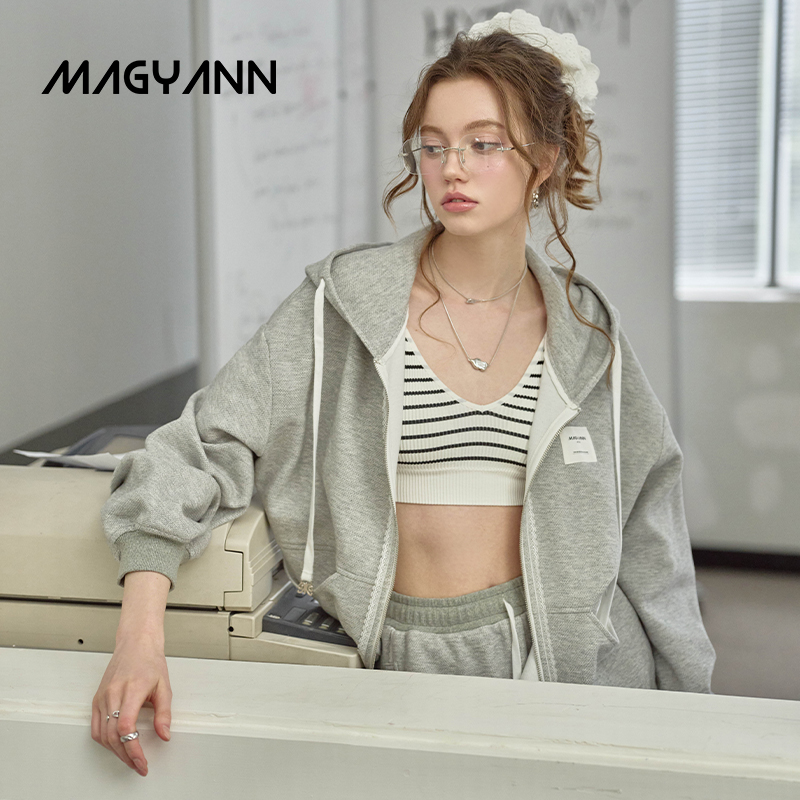 【灰调芭蕾】Magyann设计师原创2025春宽松连帽运动休闲卫衣外套