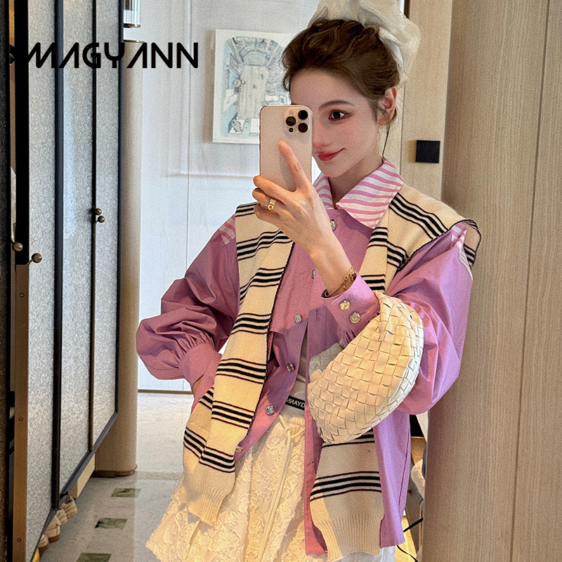 Magyann设计师2025夏针织条纹披肩女外搭护颈小坎肩时髦百搭叠穿