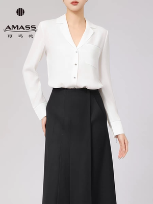 阿玛施女装同款正品2025秋季新款百搭翻领老爹长袖衬衫女5300594