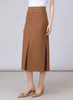 阿玛施女装2025秋装新款高腰开叉包臀羊毛鱼尾一步半身裙1200312